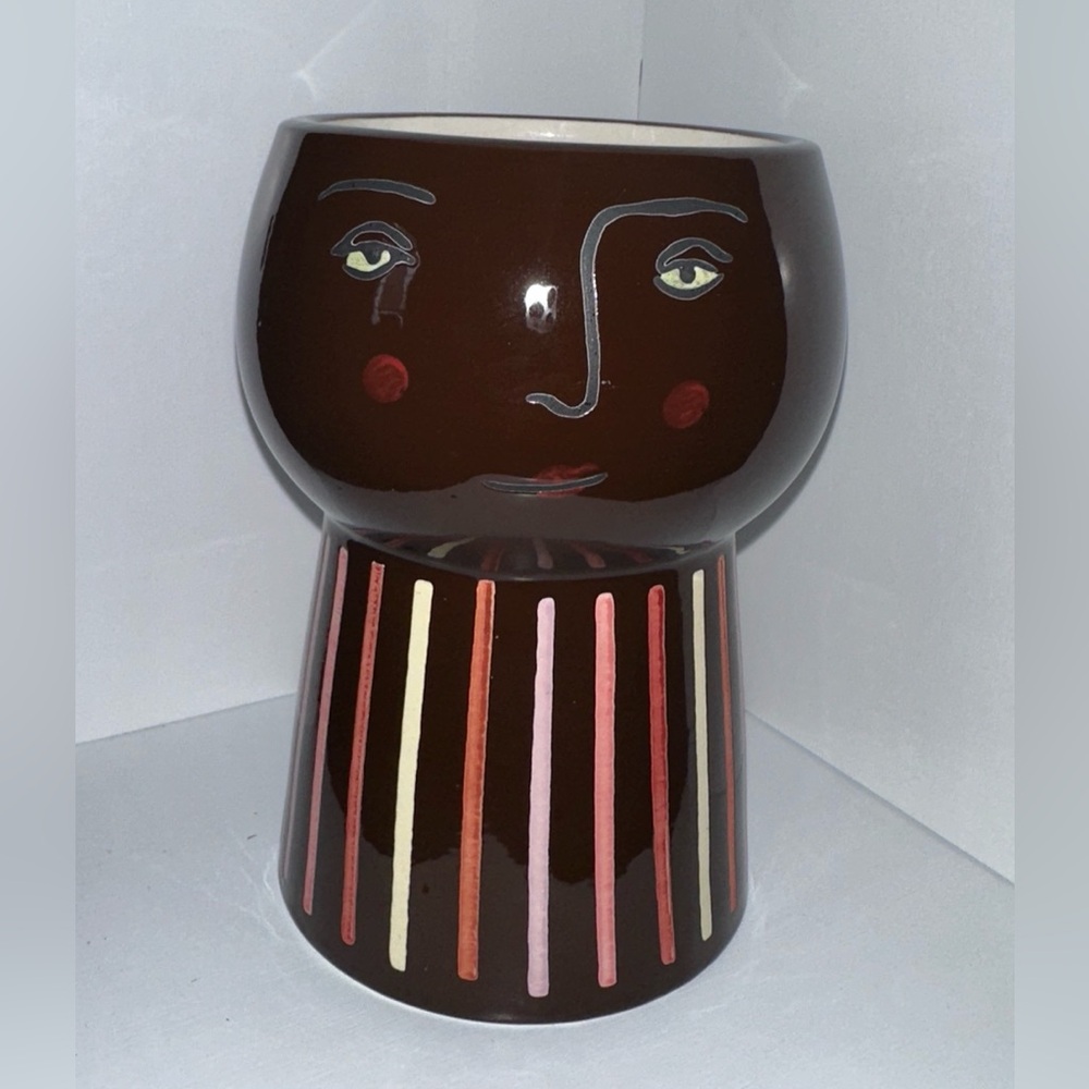New Target Threshold Brown Ceramic Face Planter 6” tall